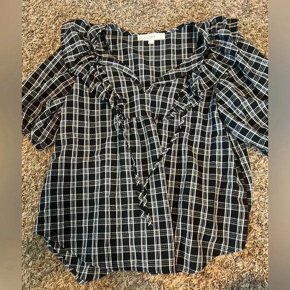 Loft bubble sleeve plaid ruffle top - Picture 2 of 3